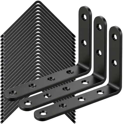25Pcs Black Angle Brackets 3”x 5” Heavy Duty Corner Bracket 3MM for Wood