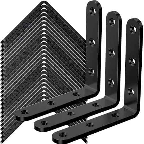 25Pcs Black Angle Brackets 4”x 4” Heavy Duty Corner Bracket 3MM for Wood