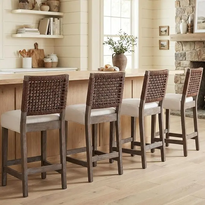 27" Woven Rope Counter Stools Set of 4