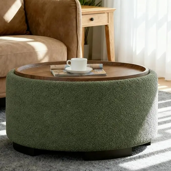 29.5 Inch Round Storage Ottoman Coffee Table, Modern Circle Coffee Table