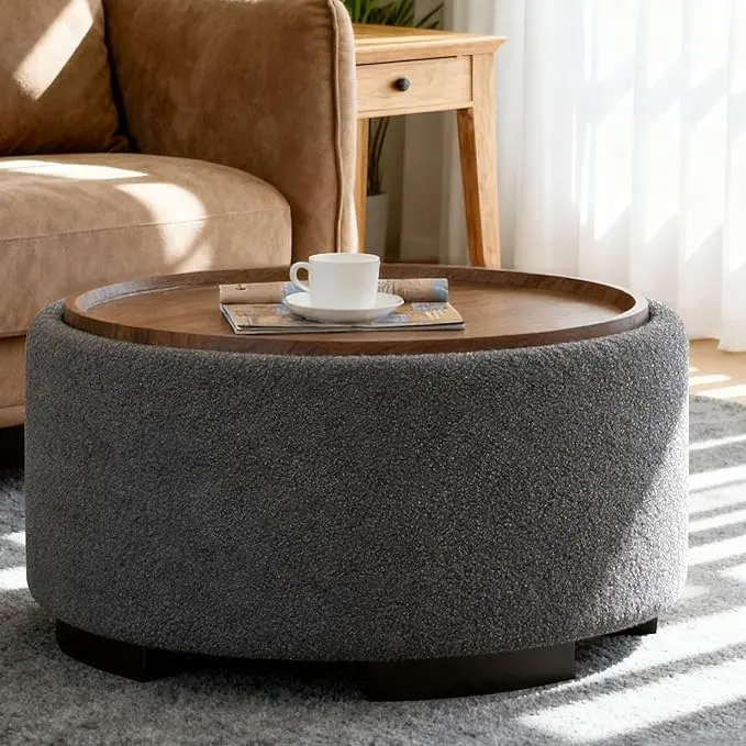 29.5 Inch Round Storage Ottoman Coffee Table, Modern Circle Coffee Table