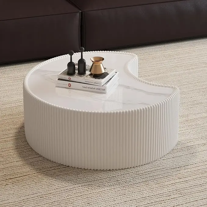 29.53" Marble Coffee Table, Modern Creative Moon Coffee Table