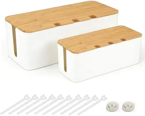 2Pack Cable Management Box,Wooden Style Cord Organizer Cord Hide Box