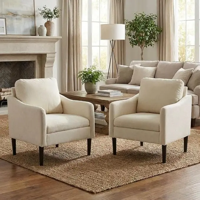 2PCS Mid Century Modern Accent Chair, Chenille Fabric Armchair