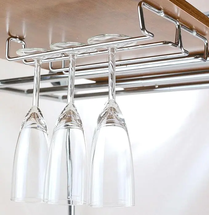 2PK Single Rail Wine Glass Stemware Rack Holder, Chrome
