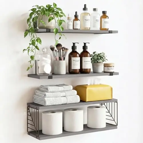 3+1 Tier Bathroom Floating Shelves Over Toilet, Gray