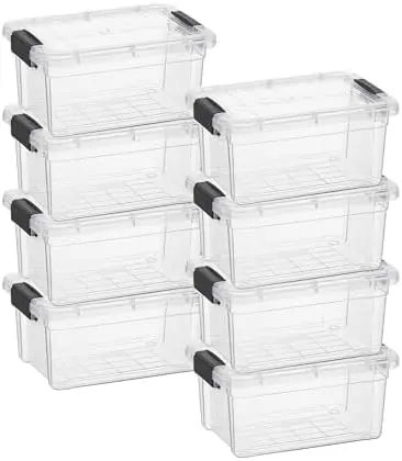 3.4 Quart Clear Plastic Storage Boxes with Lids, Stackable Organizer Containers, BPA-Free Storage Bins for Home, Office, School & Dorm, 8 Pack