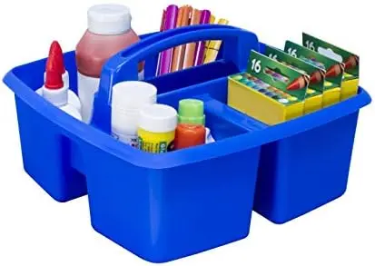 3-Compartment Small Caddy – Multipurpose Classroom Organizer with Handle, Blue, 5-Pack (00947E06C)