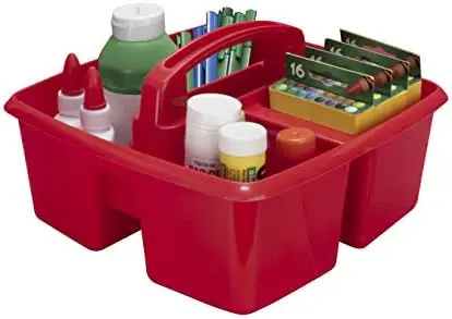 3-Compartment Small Caddy – Multipurpose Classroom Organizer with Handle, Red, 5-Pack (00949U06C)