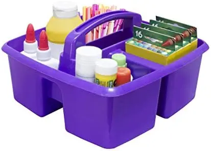 3-Compartment Small Craft Caddy – Multipurpose Classroom Organizer with Handle, Purple, 6-Pack (00944C06C)
