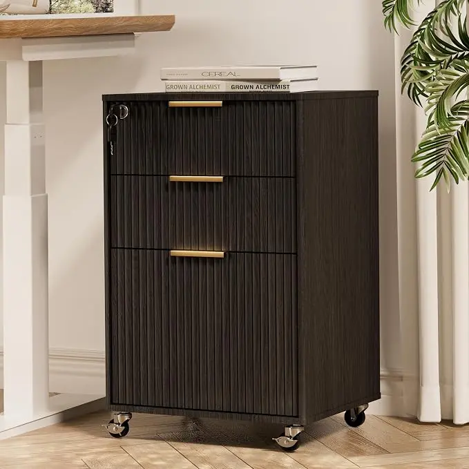 3 Drawers Fluted Mobile File Cabinet