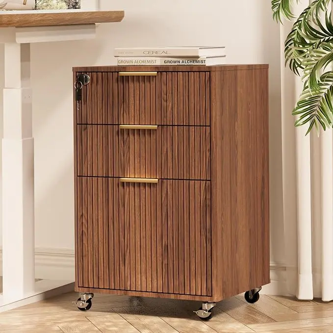 3 Drawers Fluted Mobile File Cabinet