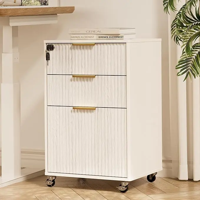 3 Drawers Fluted Mobile File Cabinet