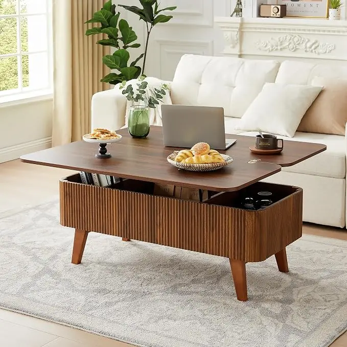 3 in 1 Lift Top Coffee Table, Fluted Convertible Coffee Tables Converts to
