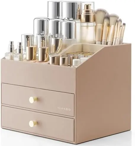 3-Layer Vanity Organizer with 2 Large Drawers for Vanity,Toffee
