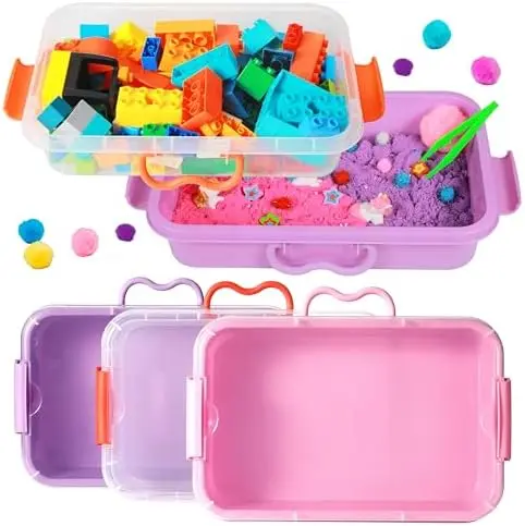 3 Pack 12.8 Inch Plastic Storage Bins, Stackable Sensory Bin