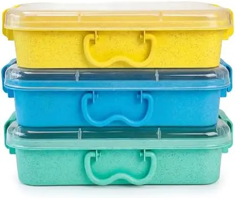 3 Pack 12.8 Inch Wheat straw Plastic Storage Bins, Stackable