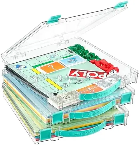 3 Pack Board Game Storage with Handle and Snap-Tight Latch Lid