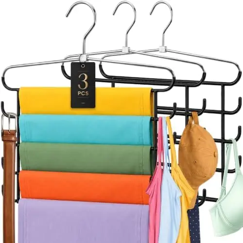 3 Pack Heavy Duty 5-Tier Metal Pants Hangers Space Saving