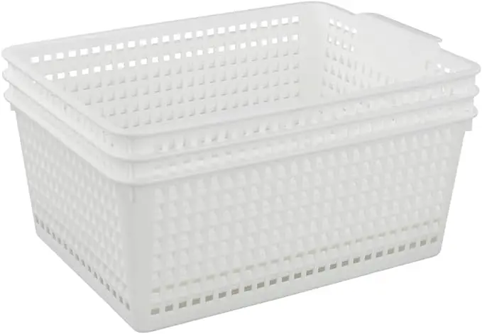 3-pack Plastic Organizer Bins, Large Storage Basket Bins