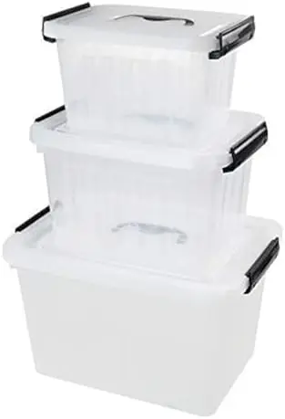 3 Packs Clear Lidded Storage Bin, Storage Container Box with Handle