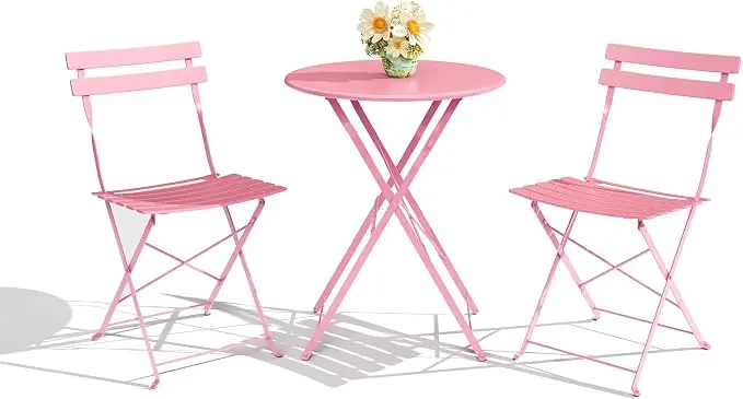 3-Piece Folding Bistro Set Outdoor Patio Furniture, Space-Saving Foldable