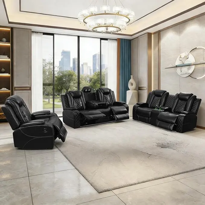 3-Piece Leather Power Recliner Sofa Set