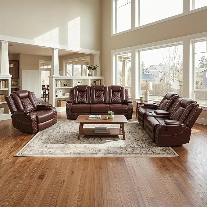 3-Piece Leather Power Recliner Sofa Set