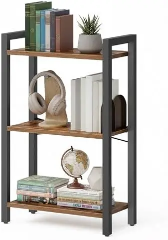 3-Tier Bookshelf, Bookcase Book Shelf with Steel Frame