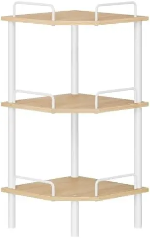3 Tier Corner Shelf Stand, Small Corner Table, Natural & White