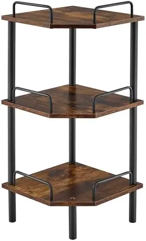 3 Tier Corner Shelf Stand, Small Corner Table, Rustic Brown