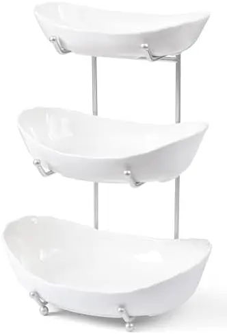 3 Tier Fruit Bowl, Ceramic Fruit Basket for Kitchen Counter