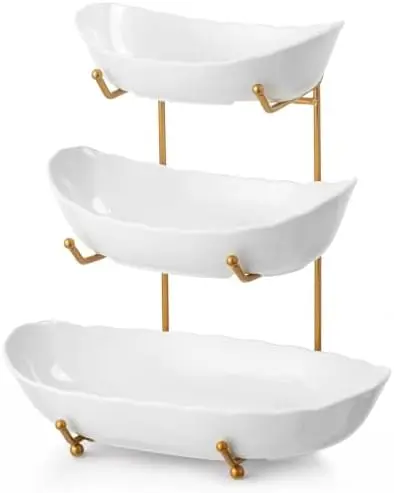 3 Tier Large Fruit Bowl, Ceramic Fruit Basket for Kitchen Counter