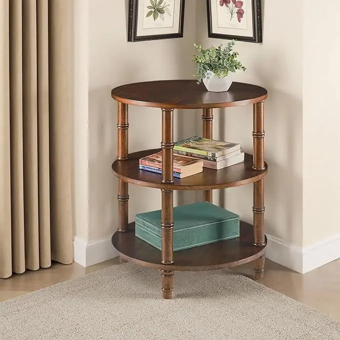 3-Tier Solid Wood Round End Table, Sofa Side Table