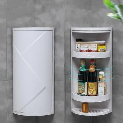 3 Tier Tabletop Bathroom Corner Shelf,360° Rotating Storage Rack,Triangle Scalloped Shelf for Bathroom Kitchen,White