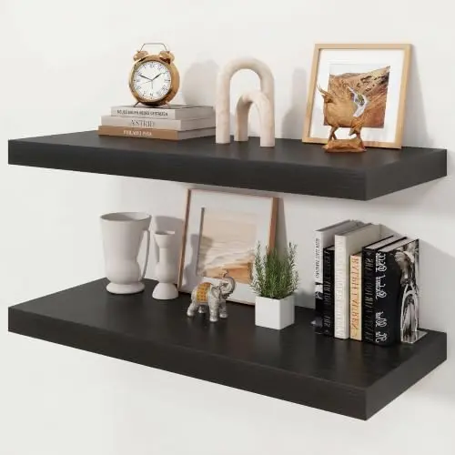 30" Black Floating Shelves 12inch Deep Wall Shelf, Set of 2