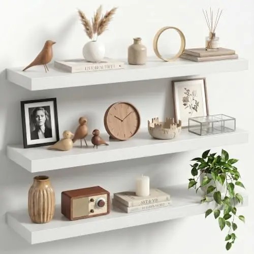 30" Floating Shelves for Wall, Set of 3, 8" Deep, 1.5" Thick, White