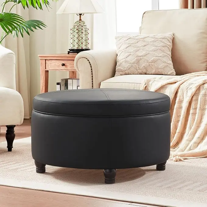 30-Inch Round Storage Ottoman, Modern Ottoman Coffee Table