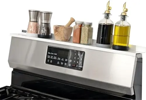 30" Length White Magnetic Shelf for Kitchen Stove - Kitchen Storage Solution with Zero Installation - Over Stove Spice Rack Organizer