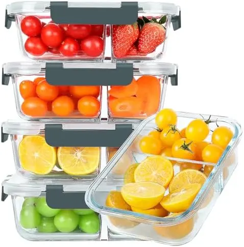 30 oz 5 Pack Glass Meal Prep Containers 2 Compartments