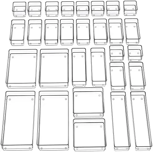 30-Piece Drawer Organizer with Non-Slip Silicone Pads, 7-Size