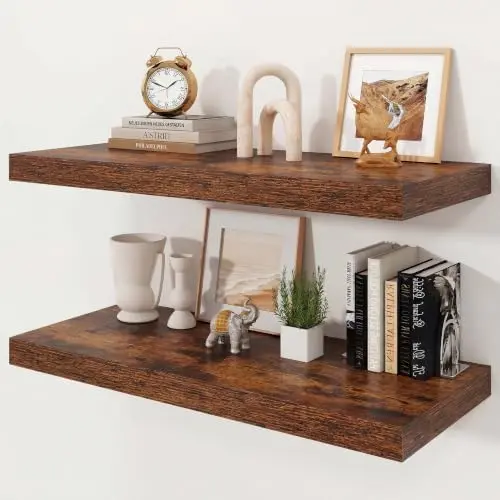 30" Rustic Brown Floating Shelves 12inch Deep Wall Shelf, Set of 2