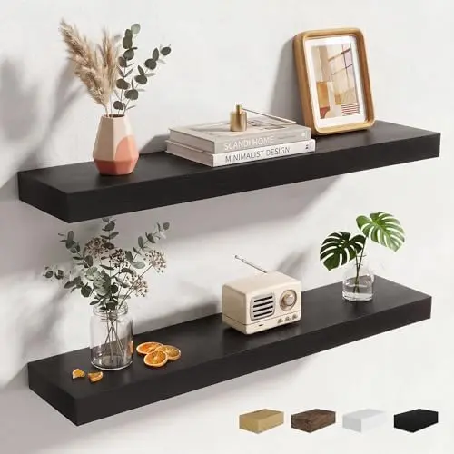 30Inch Floating Shelves for Wall, 2 Packs, Invisible Brackets, Black