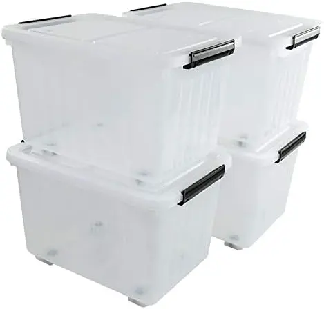 30L Plastic Storage Bin with Lid, Stackable Clear Container