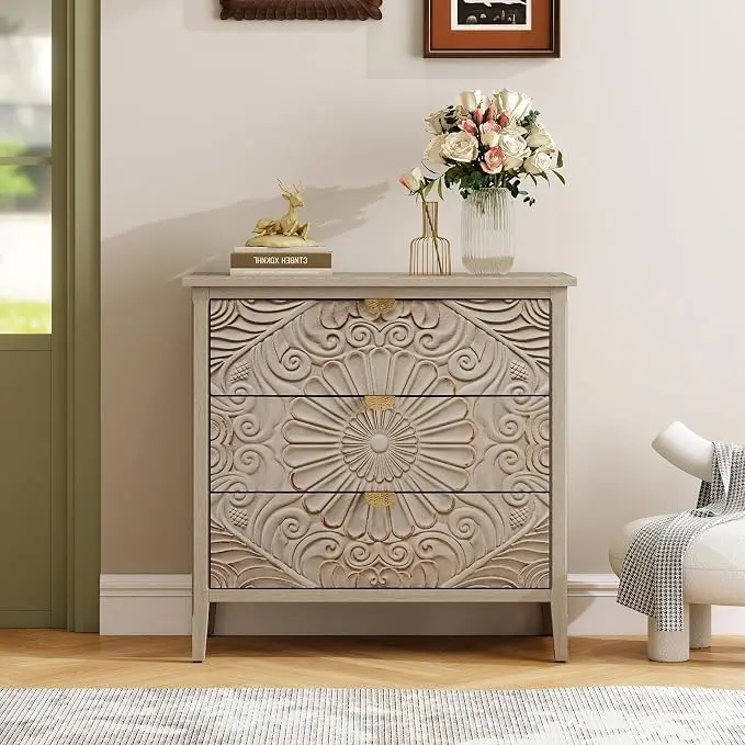 31.5" Carved 3-Drawer Cabinet