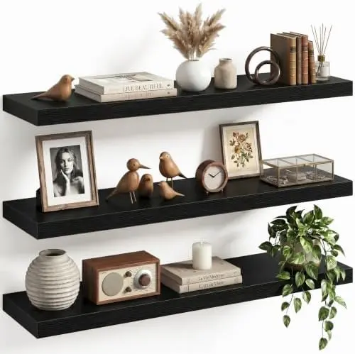 32" Floating Shelves for Wall, Set of 3, 8" Deep, 1.5" Thick, Black