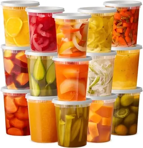32 oz Plastic Food Storage Deli Containers with Lids [24 Sets]