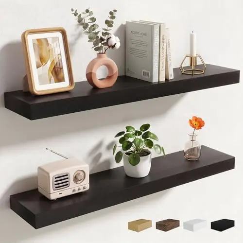 32Inch Floating Shelves for Wall, 2 Packs, Invisible Brackets, Black