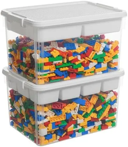 32QT 2-Pack Clear Craft Storage Box Buildable Lid Removable Tray