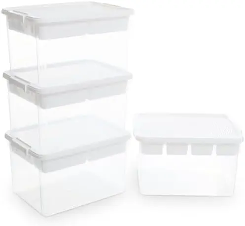 32QT 4-Pack Clear Craft Storage Box Buildable Lid Removable Tray